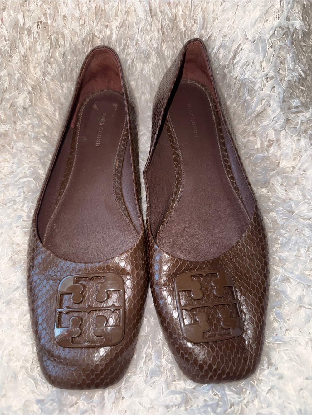 Tory Burch Brown GEORGIA SNAKE PRINT Leather BALLET 🩰 Flats